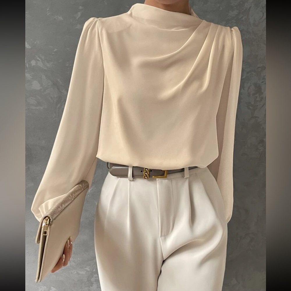 Elegant Cream Draped Neck Blouse for Women